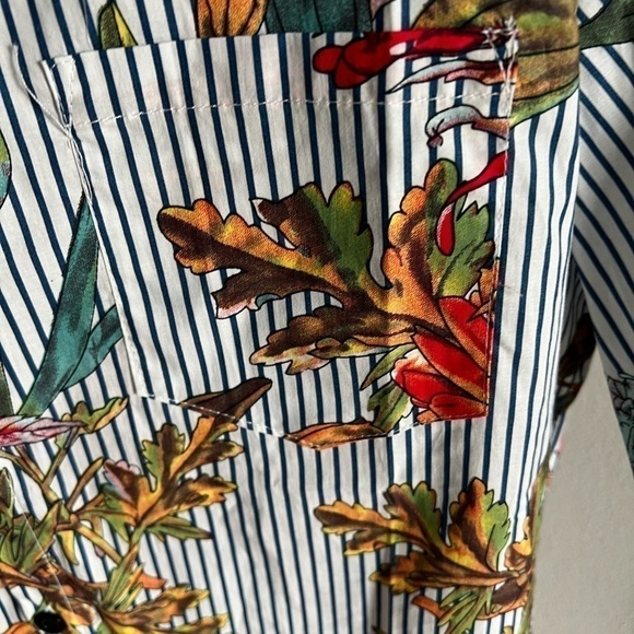 VatPave: Men’s Short Sleeve button down Shirt, stripes with tropical blooms Sz L - Picture 9 of 11